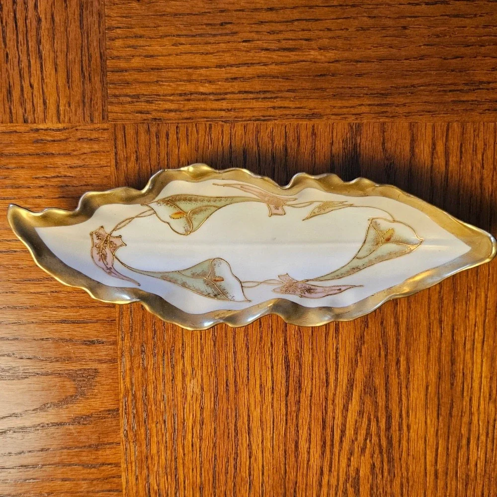 Limoges France Porcelain Celery Dish Calla Lily Gold Gilt Kahn & Henderson Tray